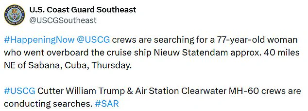U.S. Coast Guard Conducts Extensive Search for 77-Year-Old Woman After Fall Overboard Near Cuba