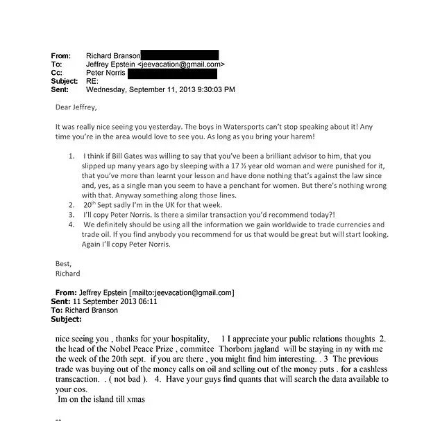 Email Exchange Between Branson and Epstein, Uncovered in DOJ Files, Sparks Ethical Questions
