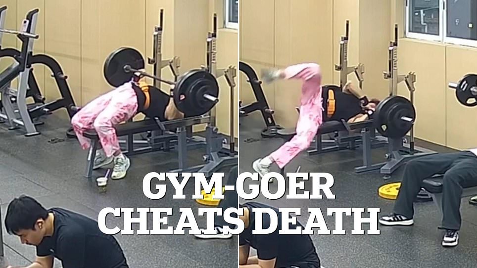 Man escapes death by rolling under 145kg barbell during bench press