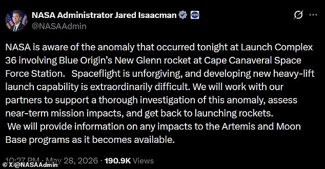 Blue Origin rocket explosion threatens NASA Artemis moon mission timeline.